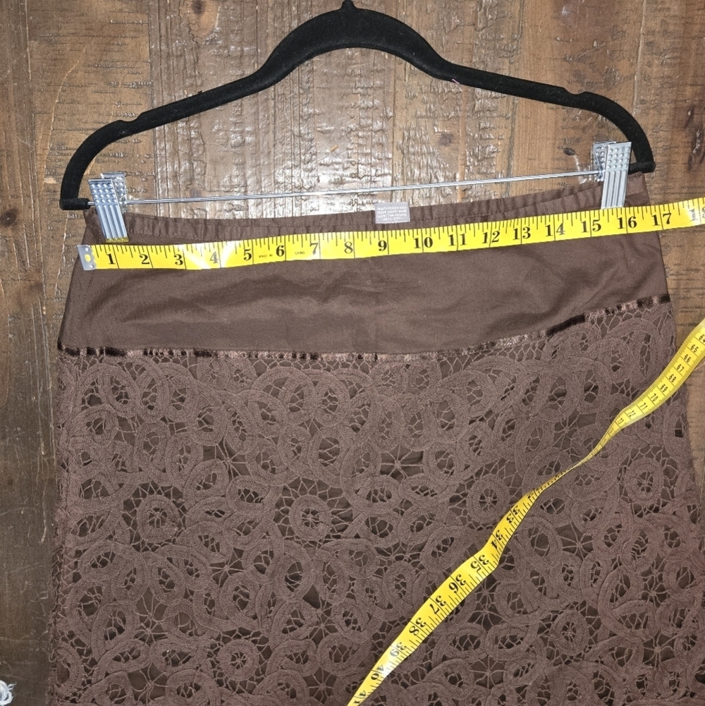 Vtg Size 10 Apt. 9 Brown Lace Textured Knee Length Skirt Western Boho Fall Y2k - Picture 5 of 6